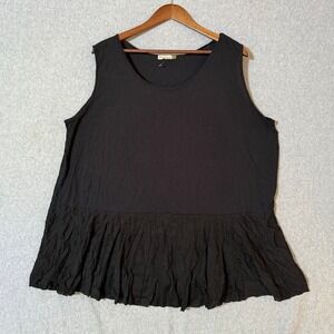 Chalet et Ceci Black Crinkle Peplum Tank Top Women's Size 2X Sleeveless